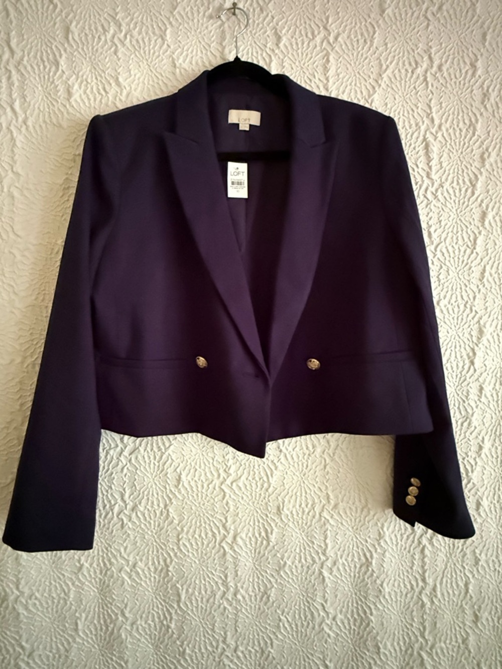 NWT LOFT Double-Breasted Lined Cropped Blazer in Navy, size 10